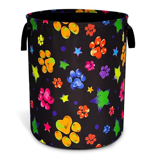 Cat Dog Paw Print Laundry Basket Funny Pet Oxford Cloth Laundry Hamper With Handle Foldable Portable Clothes Storage Basket 18.9 X 16.5 In Storage Bag For Laundry Room/Bathroom/Bedroom/Dormitories - color: Cat Dog Paw Print