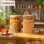 ComSaf 1.2 QT Glass Storage Containers with Lids, Glass Jars with Lids, Clear Food Jar, Square Canister Set of 6, Pantry Organizers and Storage for Cookie Flour Oat Pasta Tea Coffee Bean (Pack of 2) - size: 1.2Qt*6 (Pack of 2)