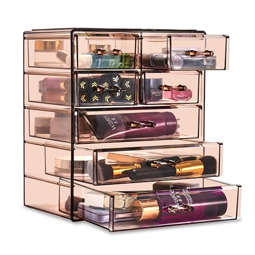 Sorbus Acrylic Makeup Organizer Set, 6-Drawer Vanity & Countertop Cosmetic Storage with Small & Wide Drawers, Bronze Glow Makeup Storage for Brushes, Lipsticks, Jewelry, Holiday Gift for Women & Teens - color: Bronze Glow, style: 4 Large, 2 Small Drawers