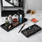 Bathroom Sink Countertop Vanity Organizer Tray, Silicone Kitchen Organizer Soap Tray, Organizer Counter Tray for Jewelry Perfume Cosmetics Keys - Black Silicone Rectangular 11.7”