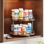 Spice Rack Lazy Susan Organizer for Cabinet, Rotating Spice Organization 2 Tier Adjustable Lazy Susan Turntable Spice Cabinet Organizer for Kitchen Countertop & Pantry, Wood 10 Inch Seasoning Storage