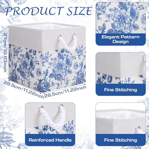 LemonRoad 6 Pcs Blue Floral Cube Storage Bins 11.22 Inch Square Storage Basket with Handle, Preppy Girls Organizer Basket, Collapsible Fabric Box for Classroom Bedrooms Office Home Decoration Giftad - color: Blue, size: 11.22 Inch, style: Floral