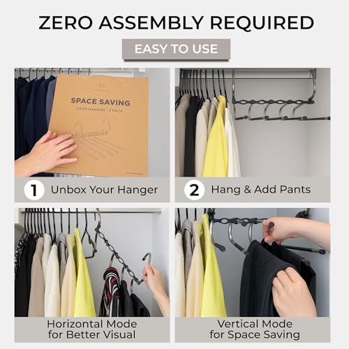 MORALVE Pants Hangers Space Saving - 4 Pack - Non-Slip Multi-Layer Space Saving Hangers - Multifunctional Clothing Rack for Closet Storage - Ideal for Jeans, Trousers, Skirts, Scarves & Slacks (Black) - size: 4 Pack