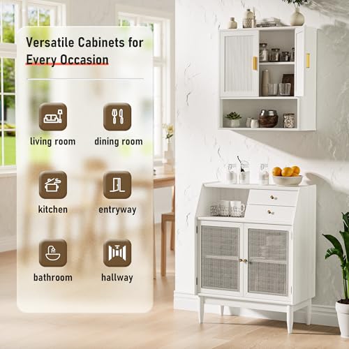 INNOD Bathroom Wall Cabinet, Wall-Mounted Medicine Cabinet with Adjustable Wood Shelf & Doors, Floating Bathroom Cabinet Over Toilet for Laundry Room & Kitchen & Living Room (White) - color: White