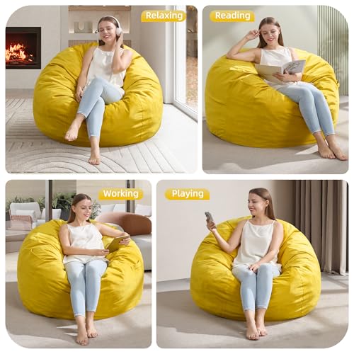 Hobestluk 3FT Bean Bag Chair Giant Bean Bag Chairs for Adults Large Bean Chairs with Removable Cover, Beanbag Chair with Filler, Adult Bean Bag Chairs for Living Room, Bedroom - color: Mustard, size: 3FT - 36" x 36" x 22"