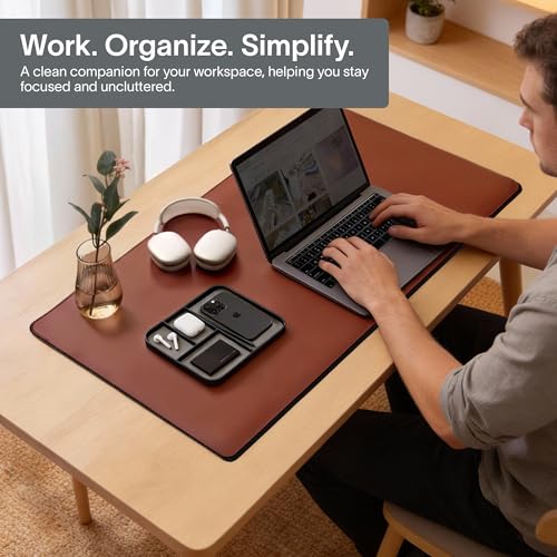 Nordik Leather Valet Tray - Pebble Black - 9.5 x 7.9 Inch Medium Vegan Leather Tray - Stylish Nightstand Organizer for Men - Modern Bedside Caddy - EDC Catchall for Key Watch Wallet Jewellery - color: Pebble Black, size: 9.5in x 7.9in