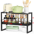 Adjustable Kitchen Countertop Organizer, 2-Tier Expandable Cabinet Counter Shelves, Heavy Duty Steel Pantry Organizers and Storage Shelf Rack Stand Riser, Adjustable Length & Height, Black