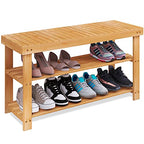 SMIBUY Bamboo Shoe Rack Bench, 3-Tier Shoe Organizer Storage Shelf for Entryway Hallway Bathroom Living Room (Natural) - color: Natural