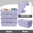 Tiawudi Stackable Woven Plastic Basket, Storage Bins for Cabinet, Closet, Shelf, Under Sink and Countertop, Pantry Organizer Bins, 6 Pack - color: Violet
