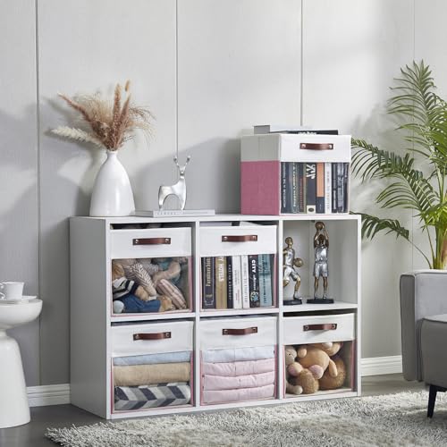 Bagnizer Storage Cubes, 4 Pack Linen Foldable Storage Bins (13 x 13 inch) with Clear Window and Handles, Fabric Organizer for Shelf Closet, Clothes, Books - (Pink and White) - color: Pink / Off-White, size: 13 x 13 x 13