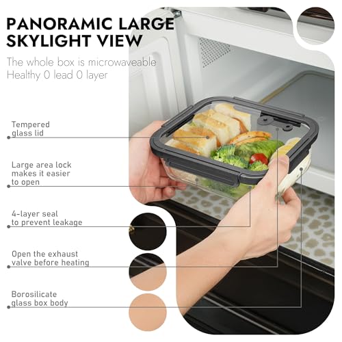 10-Pack Glass Food Storage Containers with Tempered Lids – Borosilicate, Airtight, Oven-Safe (-4°F~950°F), BPA-Free, 4.4 & 1.6 Cup, Leak-Proof, Dishwasher Safe (Gray) - color: Tempered Lids Gray, size: 4.4Cup*5 & 1.6 Cup*5