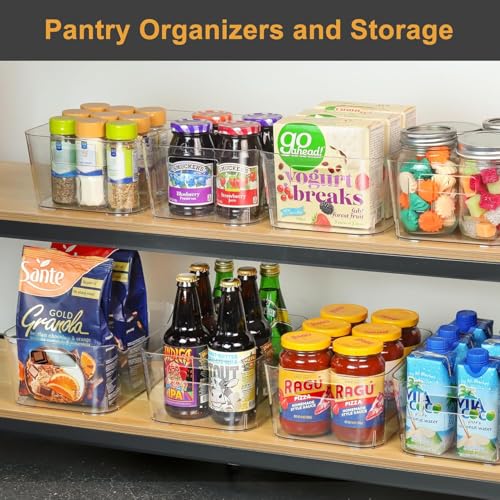 Heyuzb 8 Pack Plastic Organizer Bins and 20 Pcs Freezer Bags Multi-Use Pantry Organizers and Storage Clear Storage Bins for Organizing Kitchen, Fridge, Cabinet and Shelf - size: 8 Pack