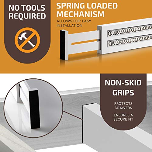 6-Pack Drawer Dividers - 2.6 Inches High, Adjustable 16 to 22 Inches Bamboo Drawer Organizer, Large Expandable Separator for Clothes, Dresser, Bedroom, Bathroom, Baby, Office, Kitchen Utensils, White - color: White