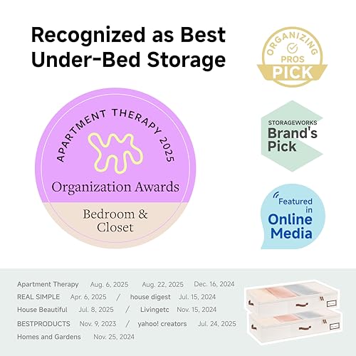 StorageWorks Under Bed Storage Containers with Handles and Label Holder, 2 Pack Ultra-thick Fabric Underbed Bins, Closet Organizer for Clothes, Blankets, Sweater - color: Beige, size: Medium-without Wheels