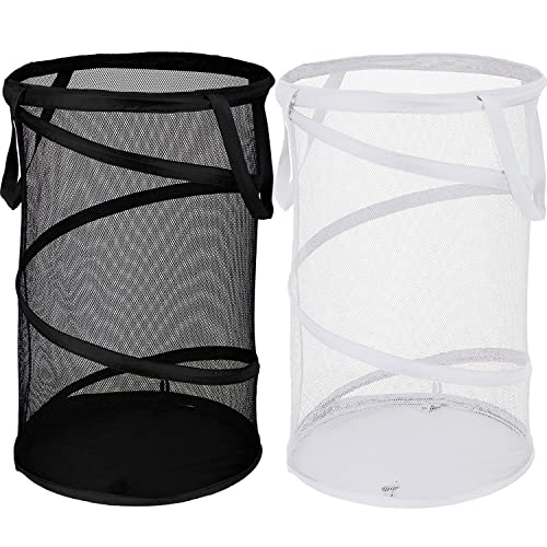 BATTOO 2 Pack Large Collapsible Laundry Basket Foldable Mesh Pop Up Hamper with Handles for Laundry Room, Bathroom, Kids Room, College Dorm, Travel, Storage Organizer Black+White - color: Black+White, size: 13 x 23.7 inch