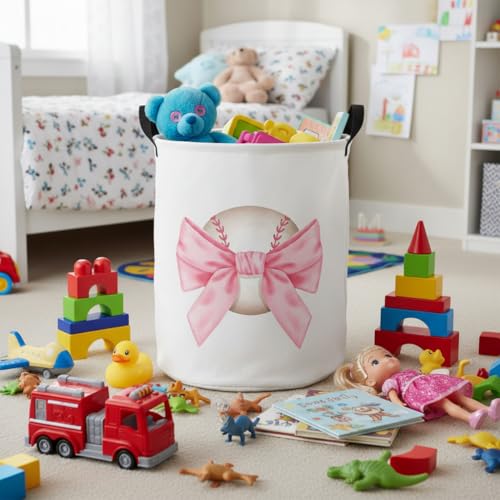 Baby Laundry Basket Baby Nursery Hamper Kids Laundry Basket Toy Storage Bin for Boys Room Decor Gift Baskets for Bedroom Bathroom(Bowknot Baseball) - color: Bowknot Baseball