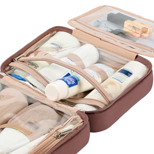 NISHEL Travel Toiletry Bag for Women, Makeup Essentials Organizer, Hanging Case for Accessories, Cosmetics, Medium Size, Rosewood-Pink - color: Rosewood-Pink, size: Medium
