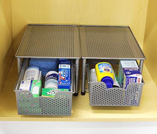 Simple Houseware Stackable Cabinet Basket Drawer Organizer, Silver - color: Silver, size: 1-Tier