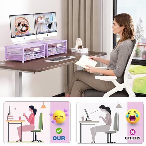 OPNICE Computer Monitor Stand Riser, Desk Organizer with Drawer, Printer & Laptop Stand, Office Desk Accessories & Workspace Desktop Organizers Storage for Office Supplies(Purple) - color: Purple