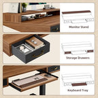 TIQLAB Standing Desk with Two Drawers, Stand Up Standing Desk Adjustable Height, Electric Sit Stand Table with Storage Shelf and Splice Board, with LED Light, 55 * 28 inch, Black Walnut - color: Black Walnut, size: 55*28 inch with keyboard tray