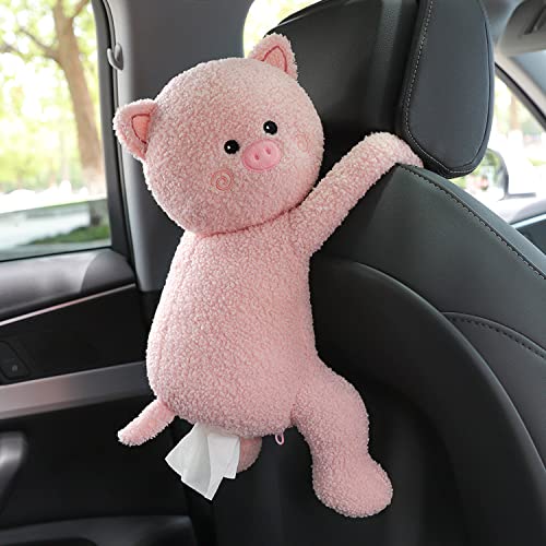 Elephant Tissue Box Cover Plush Tissue Box Holder for Car, Home, Decorative Holder/Organizer for Bathroom Vanity Countertop, Nightstands, Office Desk-Pig - color: Pig