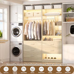Besiost 4FT Closet Systems with 5 Wood Drawers, 48 Inch Closet Organizer System with 2 Hanging Rods & 7 Shelves, 48" Walk-in Closet, White Oak (48"L x 15" W x 80" H) - color: White Oak