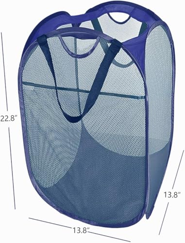 HOUSE AGAIN 2 Pcs Pop Up Laundry Hamper, Strong Mesh Laundry Baskets Collapsible, Hamper with Handles and Side Pocket, Portable Foldable Dirty Clothes for Dorm, Laundry room and Travel Storage, Blue - color: Blue, size: 2-Pack