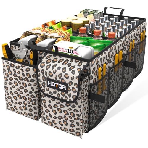 HOTOR Trunk Organizer - Car Organizer, Foldable Trunk organizer for SUVs & Sedans, Sturdy Car Organization for Car Accessories, Tools, Sundries, Brown Leopard, 2 Compartments, 21.3"×12.6"×10.6" - color: Brown Leopard, size: Medium (2 Compartments)
