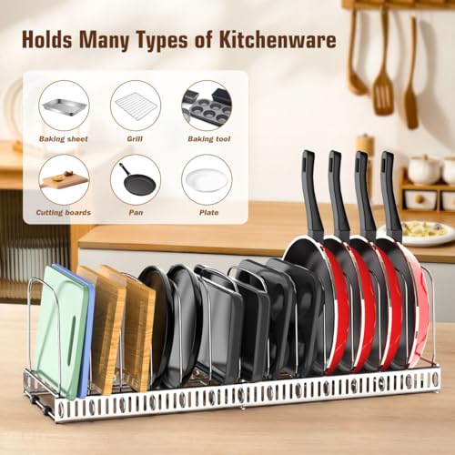 Housolution Cutting Board Organizer Rack, Expandable Baking Tray and Cookie Sheet Organizer with 14 Adjustable Dividers, Bakeware Muffin Tin Cupcake Pan Storage Organizer for Cabinet, Silver - color: Silver, size: 14 Dividers