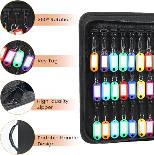 Portable Zippered Key Organizer, Waterproof Fireproof Key Case with 54 Key Hooks and Tags,Portable Key Storage for Rental Management Real Estate Sales Hotel Executives and Car Service(54 keys) - size: 54 keys