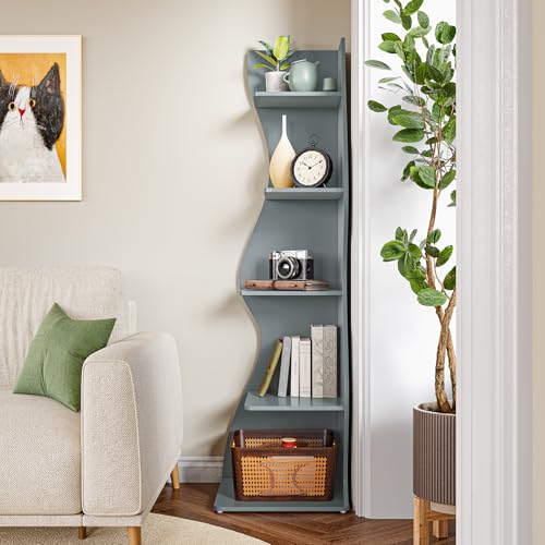 LITTLE TREE Small Corner Shelf, Modern 5-Tier Wall Corner Bookshelf, Stylish Bookcase Storage Rack for Small Space, Living Room, Bedroom, Blue, 1 Pack - color: Blue, size: 1 Pack
