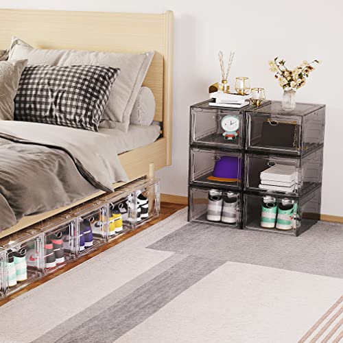 12 PACK Large Shoe Storage Boxes, Shoe Boxes Clear Plastic Stackable, Shoe Organizer for Size 12 (Grey 12 Pack) - color: Ash, size: 12 PACK