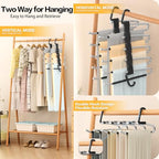 Pants Hangers Space Saving - 4 PCS Closet Organizer and Storage Jean Hangers, Stainless Steel Anti-Slip Clothes Hanger Scarf Holder Pants for Jeans Leggings Trousers Rack for Back to School, Black - size: 4