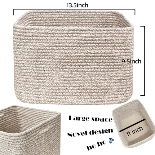 COMFY-HOMI Square Woven Cotton Rope Basket for Organizing, Gift Baskets for Handles, Empty Gift Baskets, Toy Basket for bins|13.5" x 11" x 9.5" home decor for Living Room, Bathroom - color: Brown, size: 13.5"X11"X9.5"