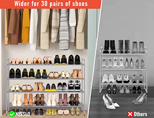 MISSLO 4 Tier Long Shoe Organizer for Closet Shoe Rack for Bedroom Closet Floor Shoe Shelf for Entryway Storage Stackable Wide Shoe Shelf Stores 30 Pairs of Men Sneakers, Grey - color: Grey, size: 4 Tier