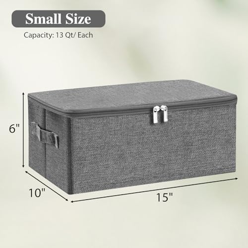 ANMINY Storage Bins with Zipper Lids 13 Qt Lidded Fabric Storage Boxes Baskets Cubes with Handles Collapsible Washable Cotton Linen Closet Shelf Clothes Organizer Containers - Gray, Small - color: Gray, size: Small (Pack of 1)