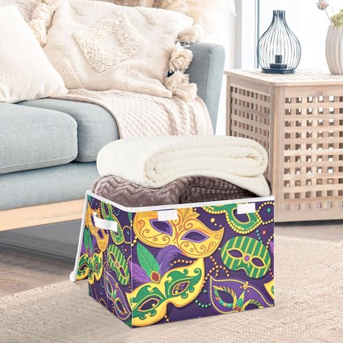 xigua Mardi Gras Mask Storage Bins with Lids and Carrying Handle,Foldable Storage Boxes Organizer Containers Baskets Cube with Cover for Home Bedroom Closet Office - color: Mardi Gras Mask