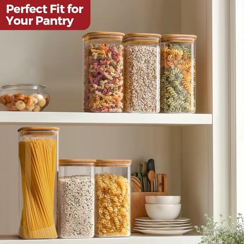Airtight Glass Storage Canister with Lids, Kitchen Pantry Storage Jar with Labels, Food Storage Container for Sugar Tea Coffee Beans Snacks (2 pack 1.6qt) - size: 2 pack（1.6qt）