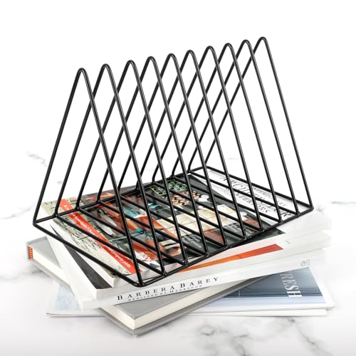 EASEPRES Vinyl Record Holder Storage, 9 Slot Metal Magazine Book Album Display Rack, Stylish Triangle Desktop File Sorter Organizer for Home Office, Black Pack of 3 - color: 3 Pack Black
