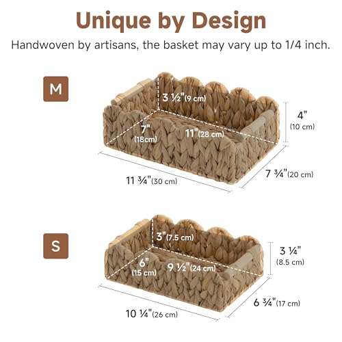StorageWorks Toilet Paper Basket 2 Pack, Back of Toilet Basket with Wooden Handles, Small Wicker Decorative Scalloped Baskets for Organizing, Living Room Storage, Natural Water Hyacinth - color: Water Hyacinth(Natural), size: 11¾" L × 7¾" W × 4" H