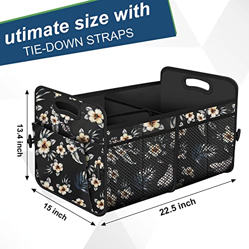 Femuar Car Trunk Organizer,Car Storage Organizer with 72L Large Capacity Waterproof Collapsible and 11 Pockets,Trunk Organizer for Car Suv/Jeep/Sedan, Large Size, Hibiscus flowers - color: Hibiscus flowers, size: Large