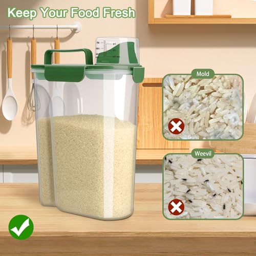Komzon Rice Container, Airtight Rice Storage Container 10lb, Cereal Containers Storage, BPA Free Food Dispenser with Pouring Spout Handle for Flour Pasta Grain, Pet Dog Cat Bird Food Storage Container - color: 10lb Green