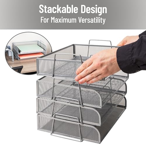 Mind Reader Stackable Paper Tray, Desktop Organizer, File Storage, Office, Metal Mesh, 4 Pcs., Silver - color: Silver, size: 13.3" x 9.8" x 11.3"