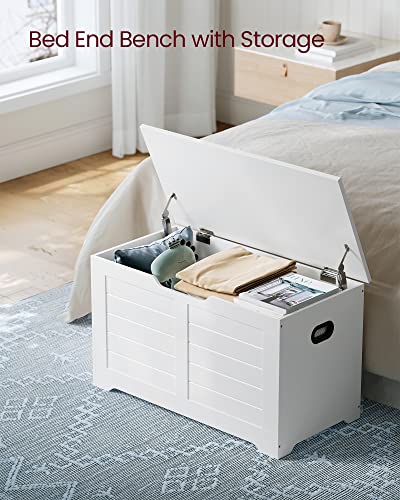 VASAGLE Storage Chest, Storage Bench with 2 Safety Hinges, Farmhouse Style, 15.7 x 31.5 x 18.1 Inches, for Entryway, Bedroom, Living Room, Cloud White ULSB063T14 - color: Cloud White, size: 31.5"W