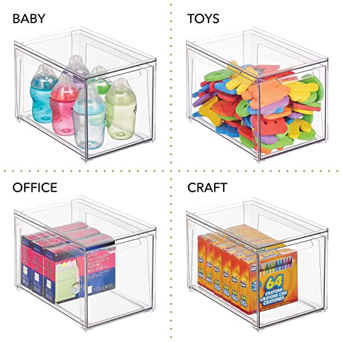 mDesign Plastic Stackable Closet Storage Organizer Bins with Pull Out Drawer for Cabinet, Desk, Shelf, Cupboard, or Dresser Organization - Lumiere Collection - 2 Pack - Clear - size: 8 x 12 x 8 (Pack of 2)
