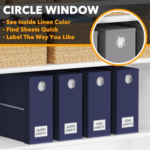 SpaceAid 4 Pack Bed Sheet Organizers and Storage, Foldable Sheet Organizer for Linen Closet, Sheets Set Folder Keeper with Window XL (Queen & King Size) Bedding Container (Navy Blue, 4 Pack) - color: Navy Blue, size: 4 Pack