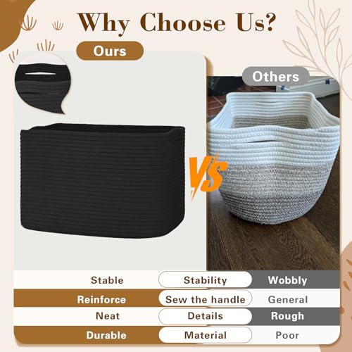 Baskets for Organizing,Storage Baskets,3 Pack Baskets for Shelfves,15"×10"×9" Woven Black Basket,toy storage bins,bins for organization - color: Black