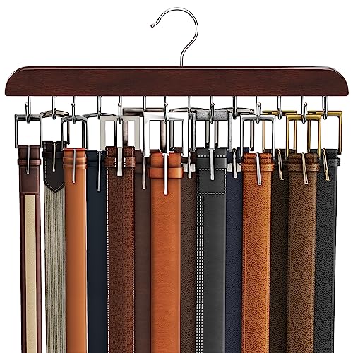 Belt Hanger for Closet, Sturdy Wood Belt Rack Closet Accessories with 14 Hooks Belt Organizer for Closet Organizers and Storage Max 42 Belts-Mahogany 1 Pack - color: Mahogany, size: 1 Pack