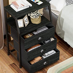 Furnulem Black Night Stand, Small Dresser for Bedroom, Nightstand with 3 Fabric Storage Drawers and 2-Tier Shelf, End Table Side Furniture for Closet, Hallway, Nursery, Sturdy Steel Frame, Wood Top - color: Black Oak, style: 3 Drawers