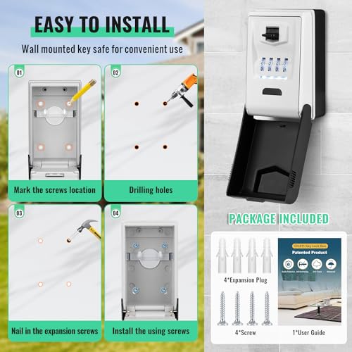 Key Lock Box for Outside with Light Up Dials - Sturdy Waterproof Combination Key Holder Wall Mount Key Storage Box for House Keys- Resettable Code Safe Security Outdoor LockBox Large Capacity